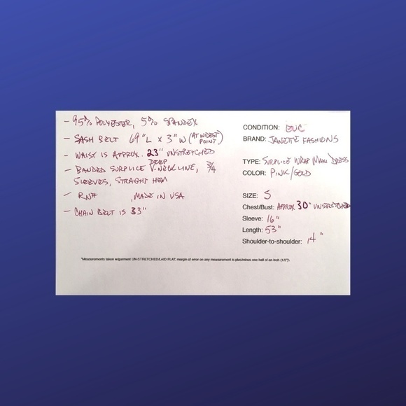 Janette FASHIONS Surplice Wrap MAXI Dress, PINK/GOLD CHAIN Print, Size S, EUC - Picture 11 of 11